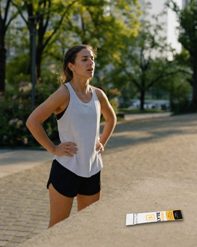Runner after a morning run with a LytePow stick