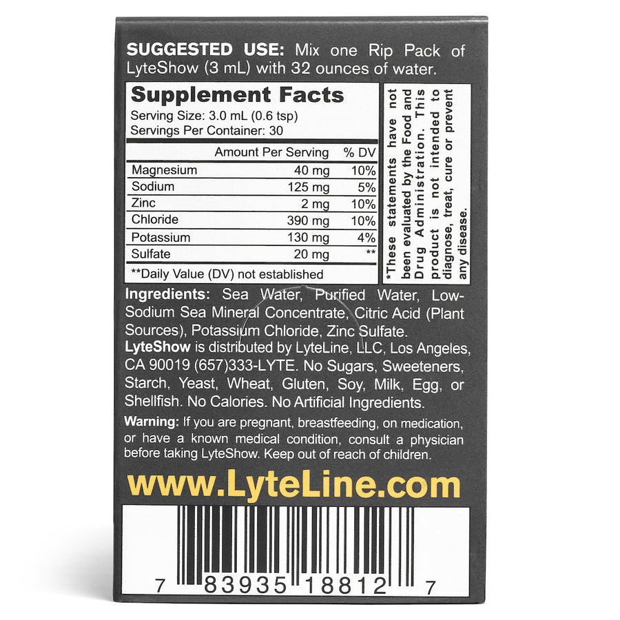 LyteShow Electrolyte Concentrate - 30 Single Serving Rip Packs