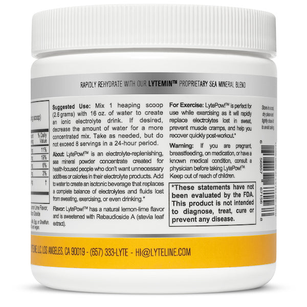 LytePow! Ionic Electrolyte Powder Mix - Lemon Lime Flavor - 90 Servings